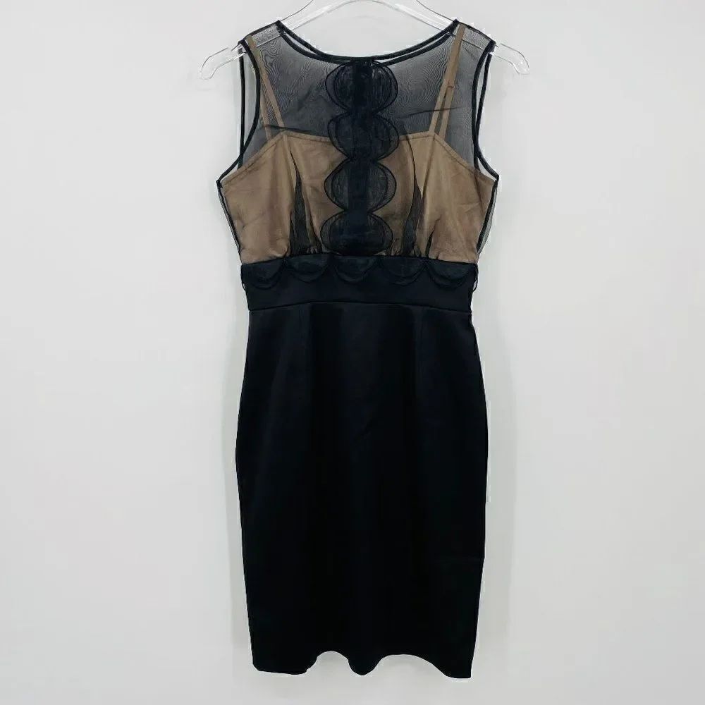 Max and Cleo Size 2 Black & Nude Mesh Sleeveless Cocktail Mini Sheath Dress